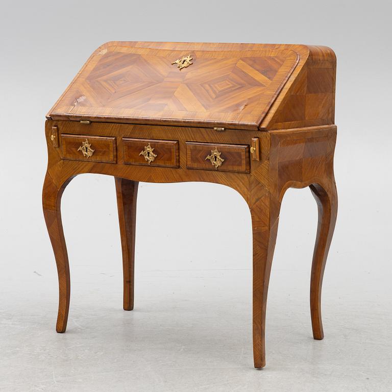 A Swedish rococo parquetry secretaire, Stockholm, later part 18th century.