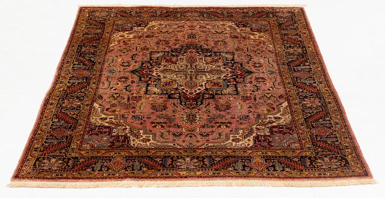 A rug, old, silk Tabriz, signed, ca 201 x 140 cm.