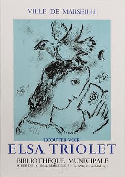 Marc Chagall · MARC CHAGALL, färglitografisk affisch, Mourlot, 1972.