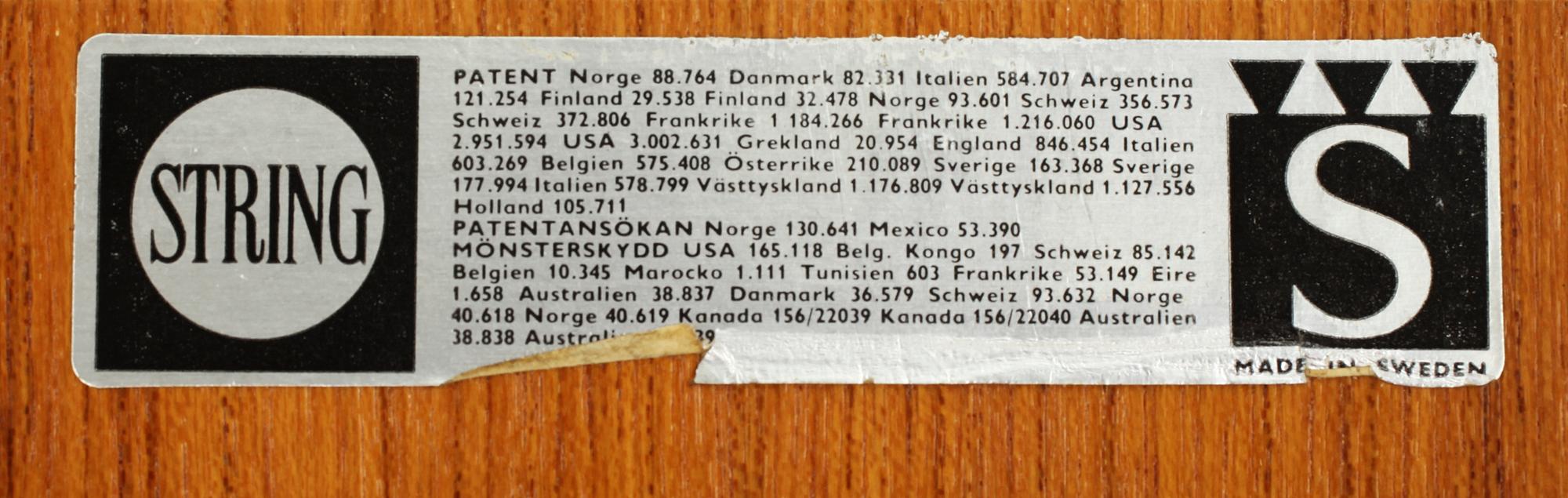 STRINGHYLLA, 6 delar, golvmodell, 1950/60-tal. Formgiven av Nisse Strinning för String Design AB.