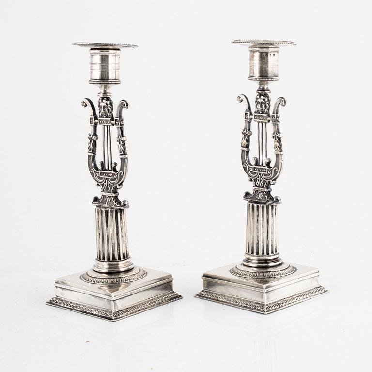 A pair of Swedish silver candlesticks, mark of Adolf Zethelius, Stockholm, 1821.