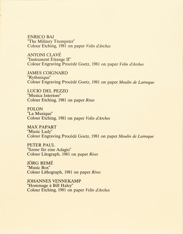 Graphic portfolio, 9 sheets, "Music Maestro Please II", 1981.
