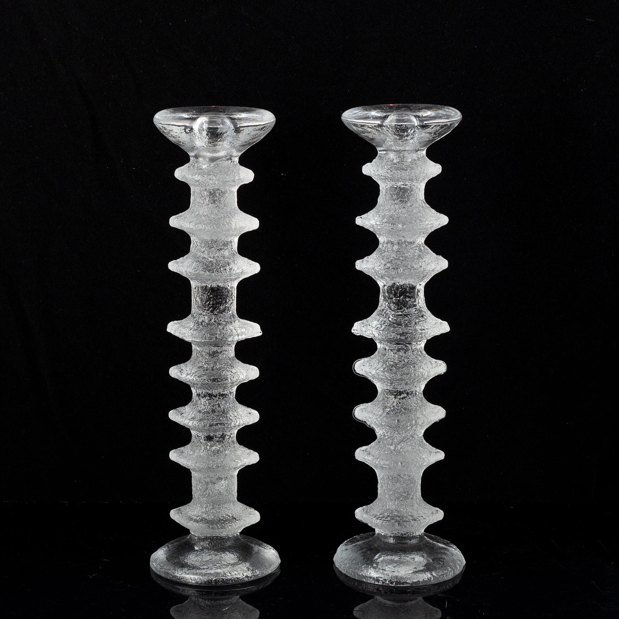 Timo Sarpaneva, a set of five glass candle sticks, 'Festivo', Iittala, Finland. Designed 1966.