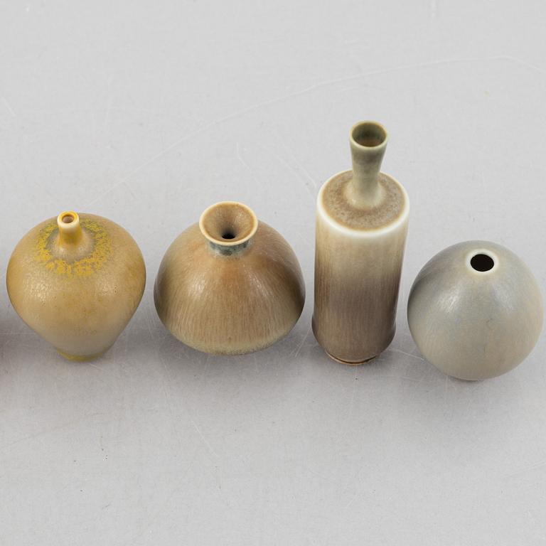 Berndt Friberg, a group of seven miniature stoneware vases and a bowl, Gustavsbergs Studio, 1957-70.