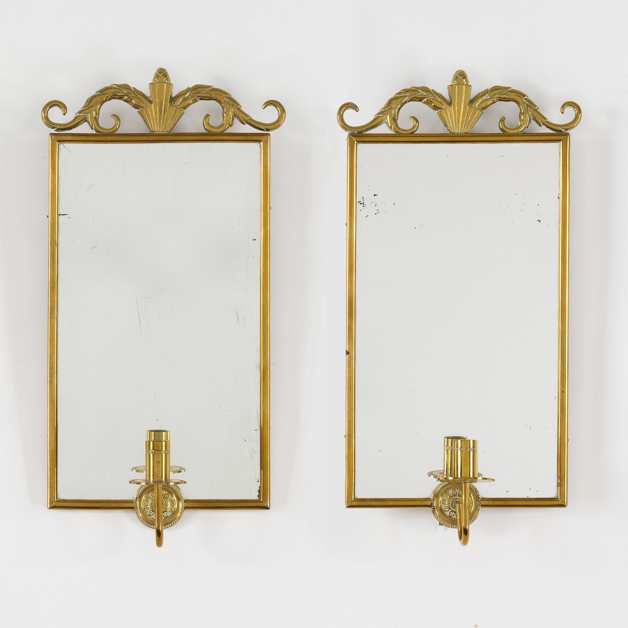 LARS HOLMSTRÖM, a pair of Swedish Grace brass wall-sconces, Lars Holmström Arvika,1920-30's.