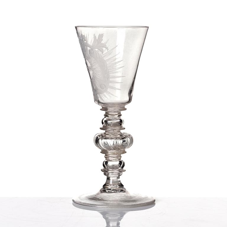 A Swedish Glass goblet, Kungsholms glasbruk, 1700-tal.