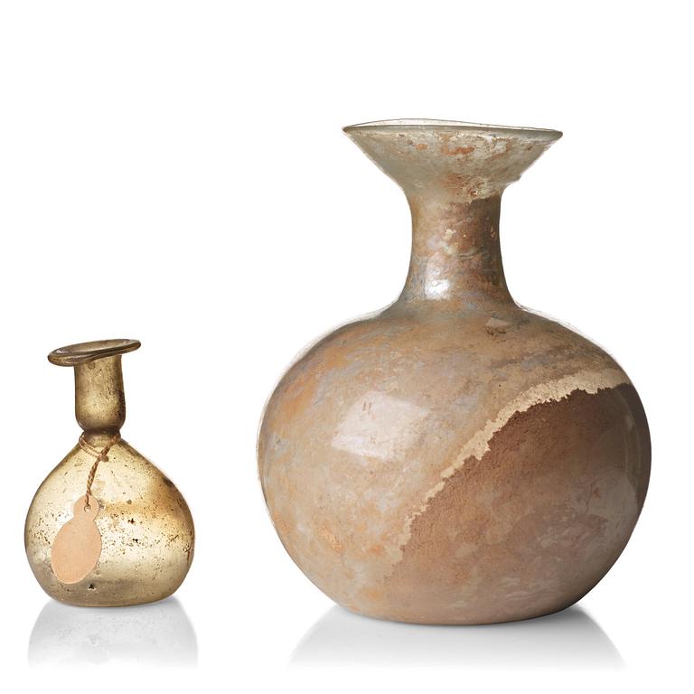 Two glass vessels, Roman, presumably 3rd-7th Century A.D.