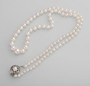 PÄRLCOLLIER, odlade pärlor med silverlås.