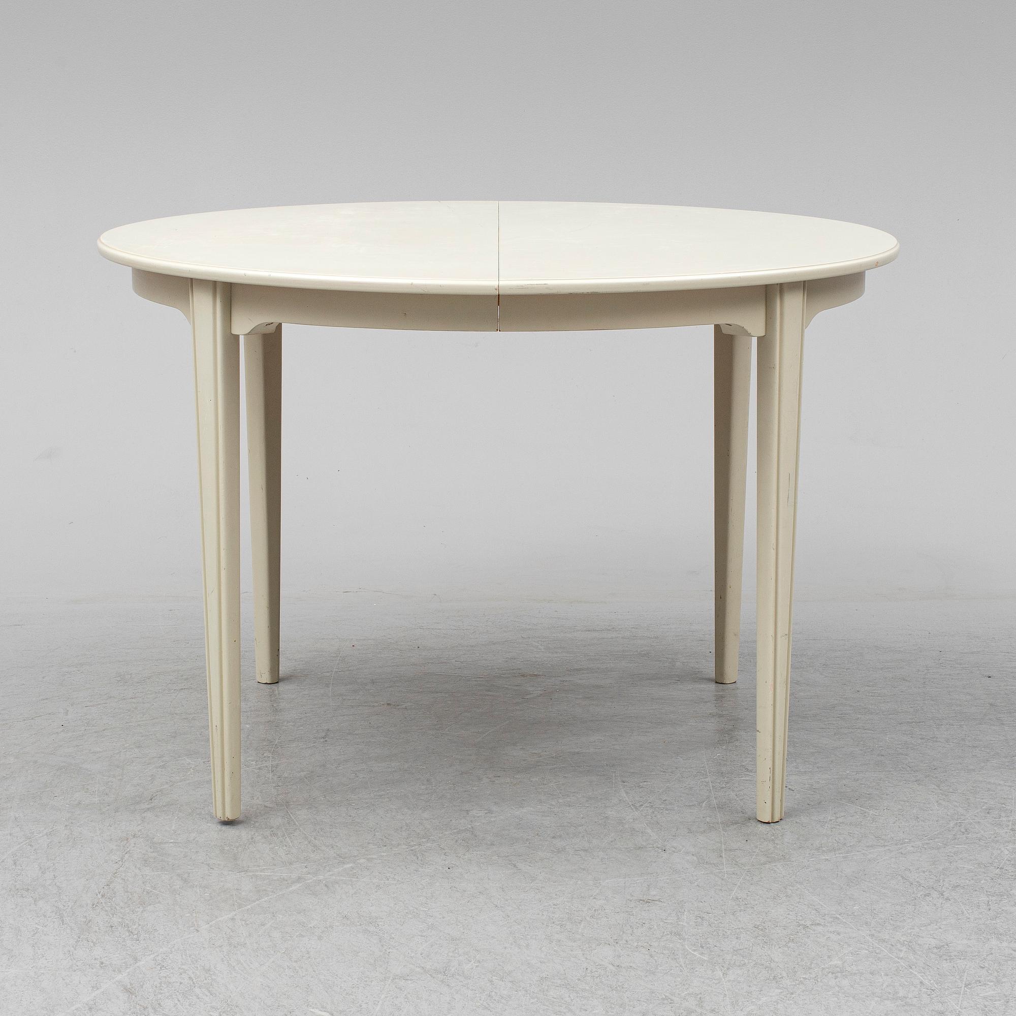 CARL MALMSTEN, matgrupp, 7 delar, 6 stolar samt bord. Två iläggskivor medföljer.