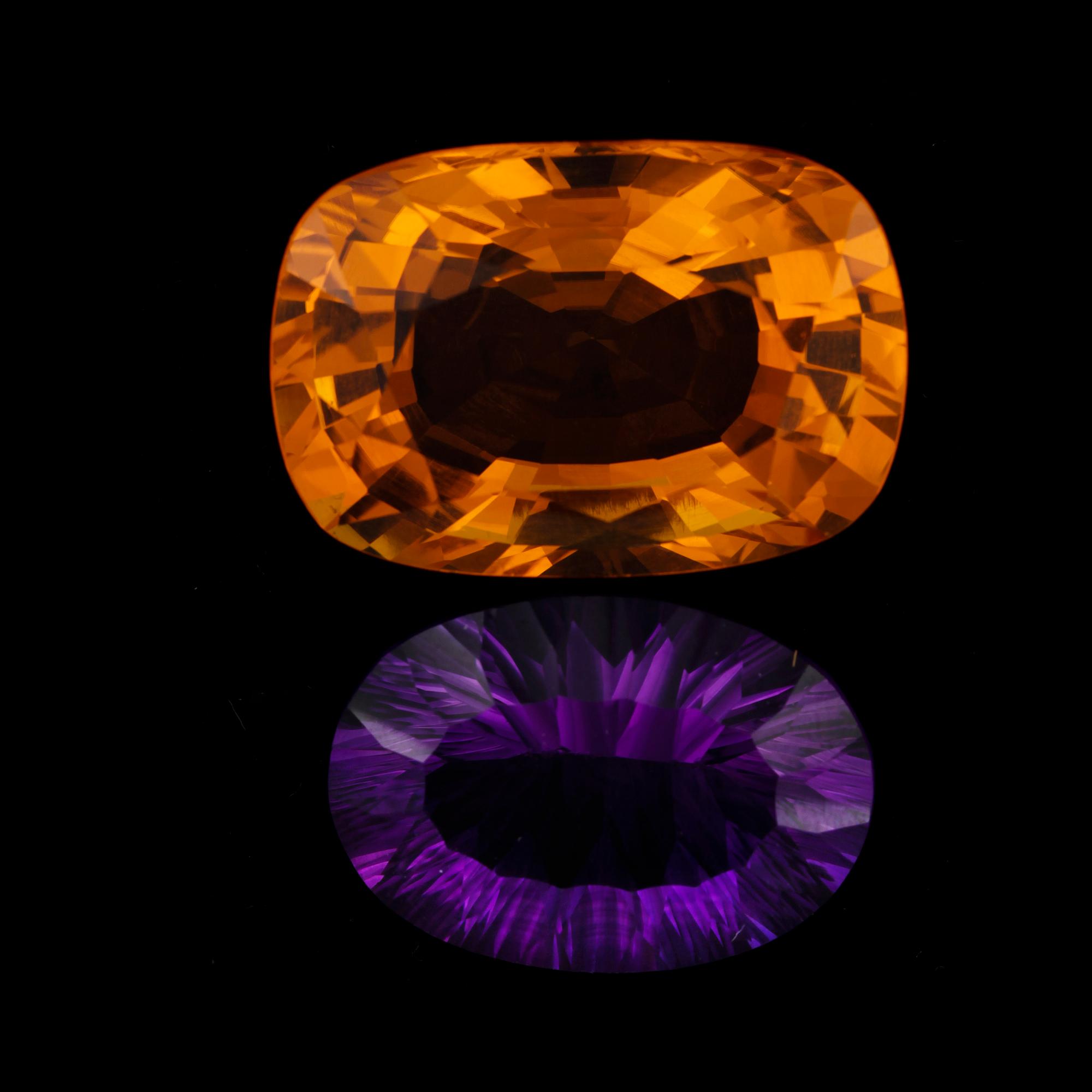 ÄDELSTENAR, 2 st, ametist och citrin, oinfattade.