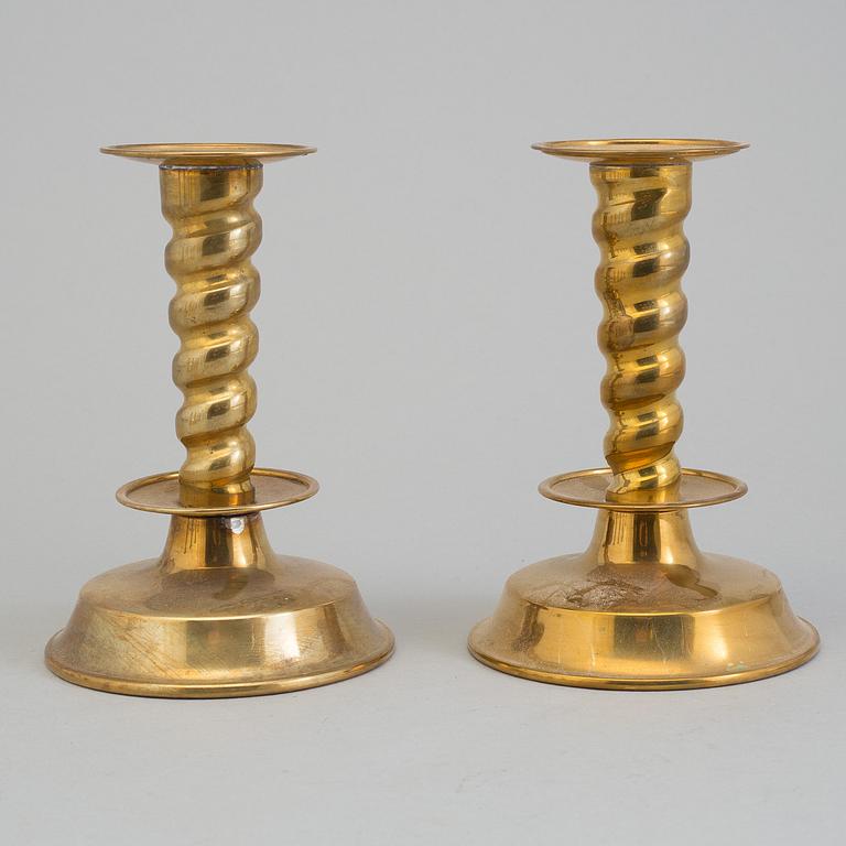 Six baroque style brass candleholders by Gottfrid Carlsson, Eskilstuna, Sweden, secodn half of the 20th century.