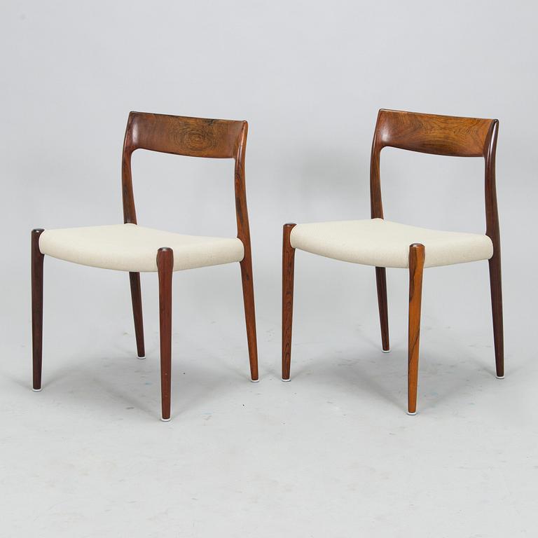 Niels Otto Møller, A 1950s dining table and six '77' chairs for J.L. Møllers Møbelfabrik Denmark.