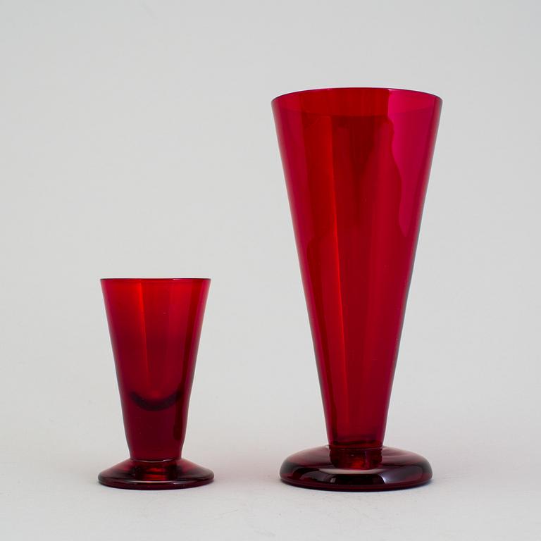 REIJMYRE, 8+10 glas, rubinrött glas, Reijmyre, 1950-/60-tal.