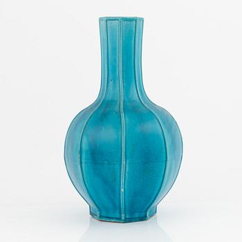 A turquoise glazed vase, 19th Century, presumably, French, Samson.