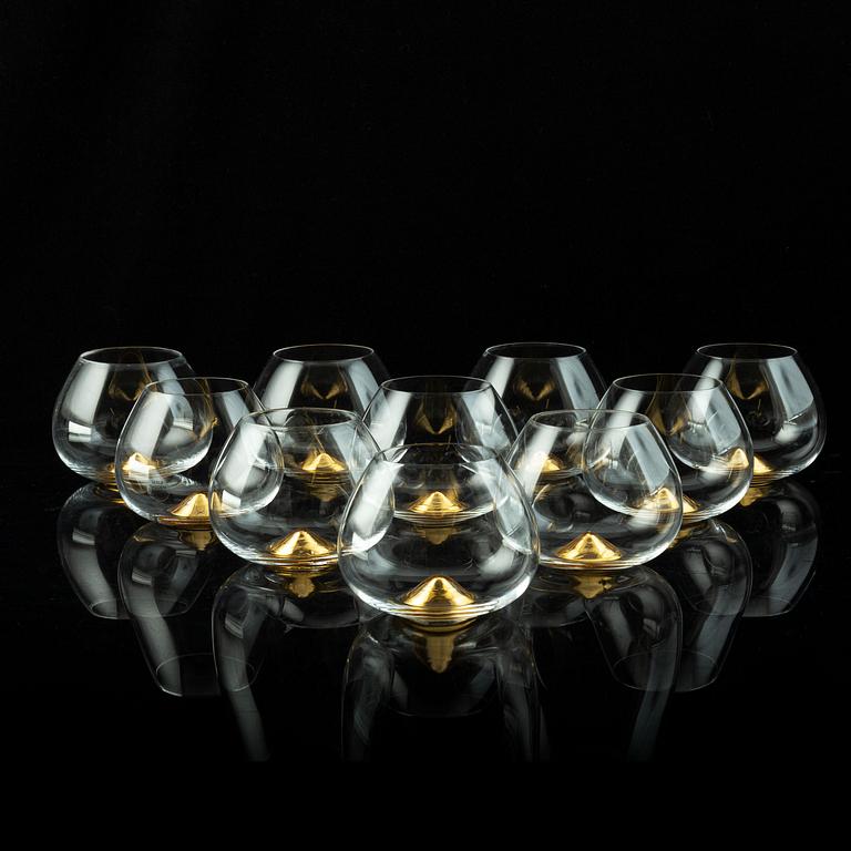 Ingegerd Råman, 10 'Guld' cognac glasses, Skrufs Glasbruk.