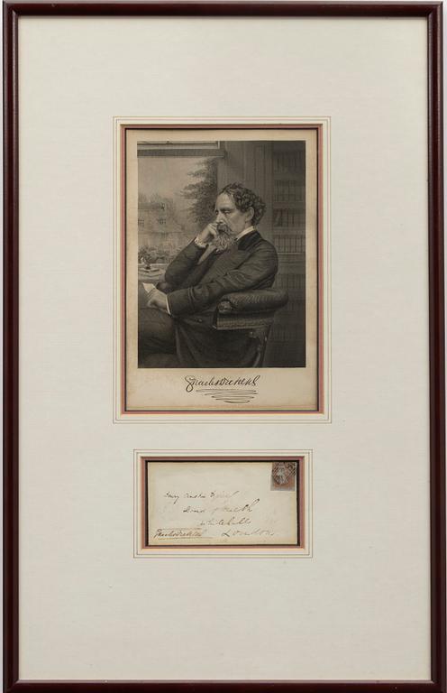 Charles Dickens, signerat brevkuvert till adresserat till Henry Austin, 1851.