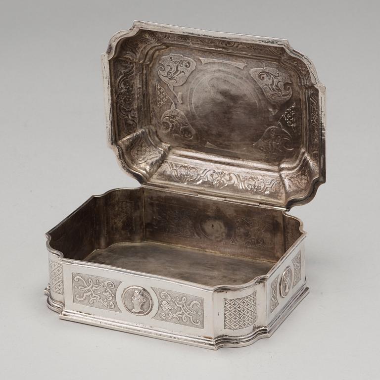 A Swedish 18th century 7 piece silver toilet service, mark of Johan Lorenz Starin, Stockholm 1736.