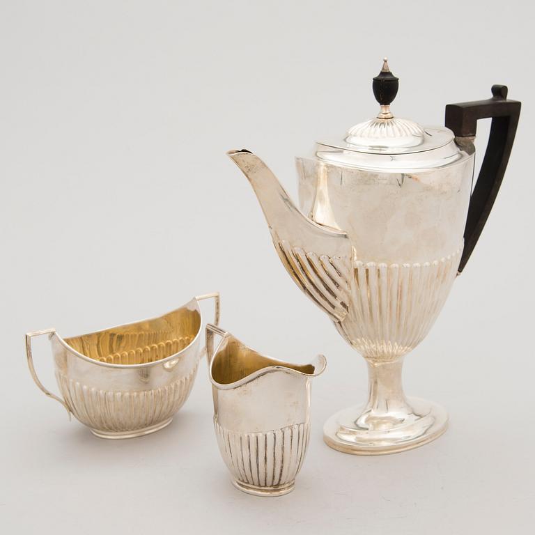 KAFFESERVIS, 3 delar, silver, London 1903-1905.