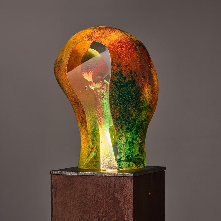 Kjell Engman, a unique sandblasted glass sculpture, Kosta Boda, Signed.