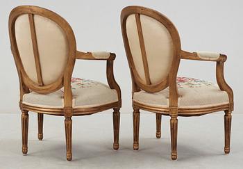 KARMSTOLAR, ett par, gustaviansk stil, 1900-talets mitt.