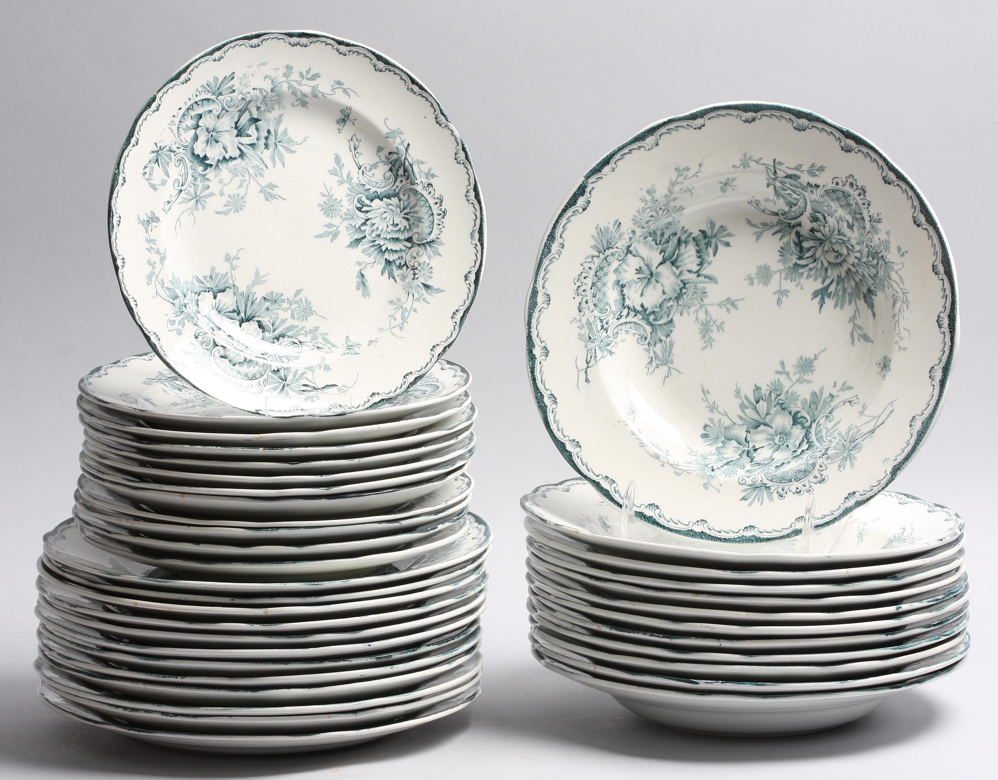 SERVISDELAR, 36 delar, flintgods, "Gröna Anna", Rörstrand.
