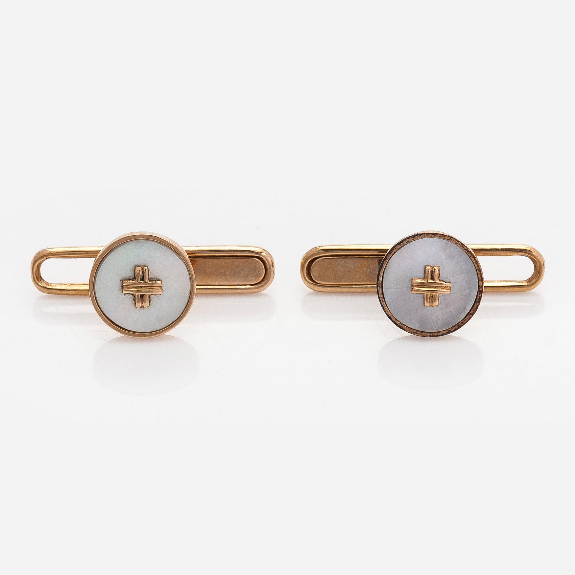 Dress buttons, 14K gold, mother-of-pearl, Suomen Kultasepät.