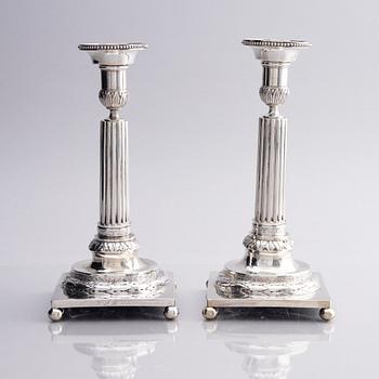 A pair of Swedish 18th century silver candelsticks, marks of Pehr Zethelius, Stockholm 1797.
