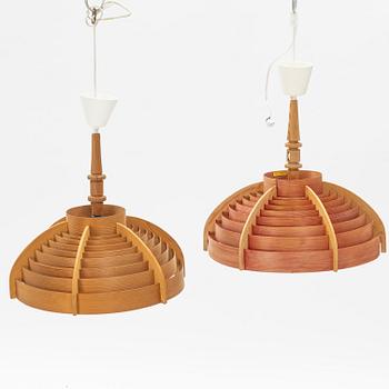 Hans-Agne Jakobsson, two pine ceiling lights, Ellysett Markaryd, later part of the 20th Century.