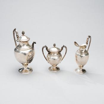 KAFFESERVIS, 3 delar, silver, Italien 1944-1968. Totalvikt 1352 g.