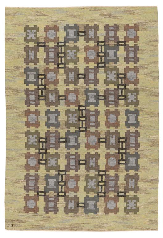 Judith Johansson, a carpet, 'Squares', flat weave, c. 286 x 200 cm, signed JJ.