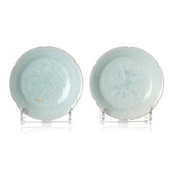 A pair of Qingbai incised 'peony' dishes, Southern Song dynasty (960-1279).