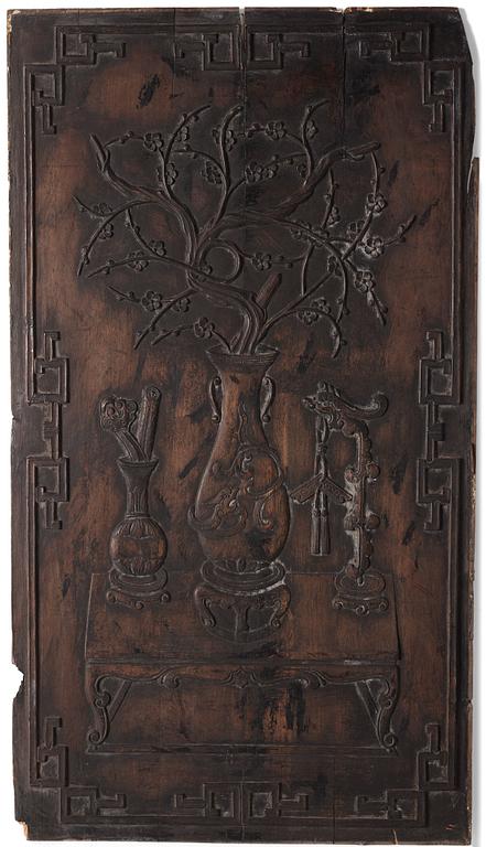 A set of four Chinese hardwood panels, Qing dynasty (1664-1912).