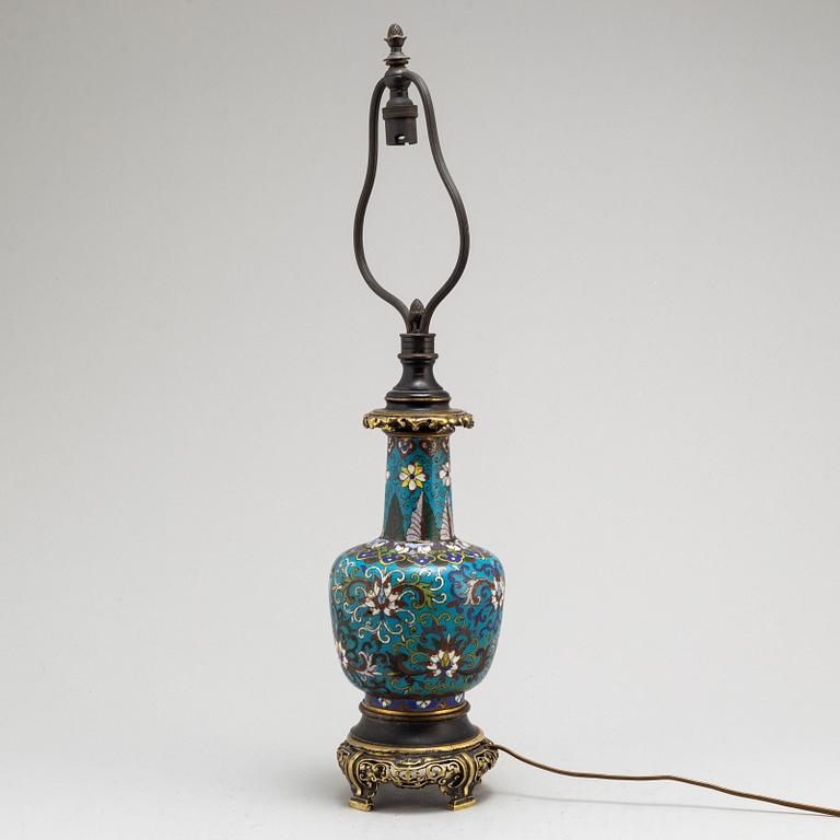 A Chinese cloisonne vase/table lamp, 20th century.