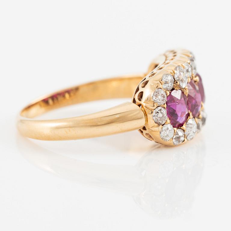 Ring, Hallbergs, 18K gold with rubies and old-cut diamonds. Early 20th century.
