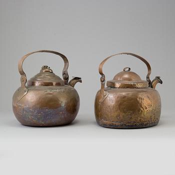 TWO COPPER COFFEE POTS, 18th-/19th century.