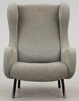 A Marco Zanuso 'Senior' lounge chair, upholstered in grey fabric, black lacquered metal legs, Italy.