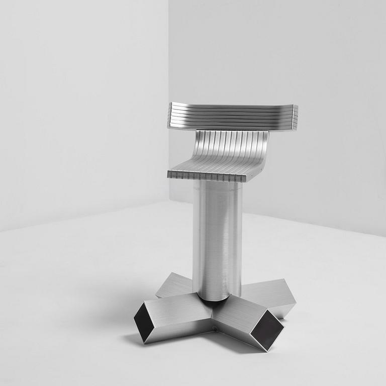 David Taylor, a unique stool, "Aluminium Stool (Guitar)", Studio Mellösaverken, Sweden, 2025.