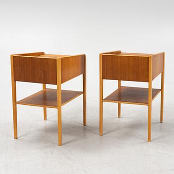 A pair of teak veneered bedside table, mid 20th Century.