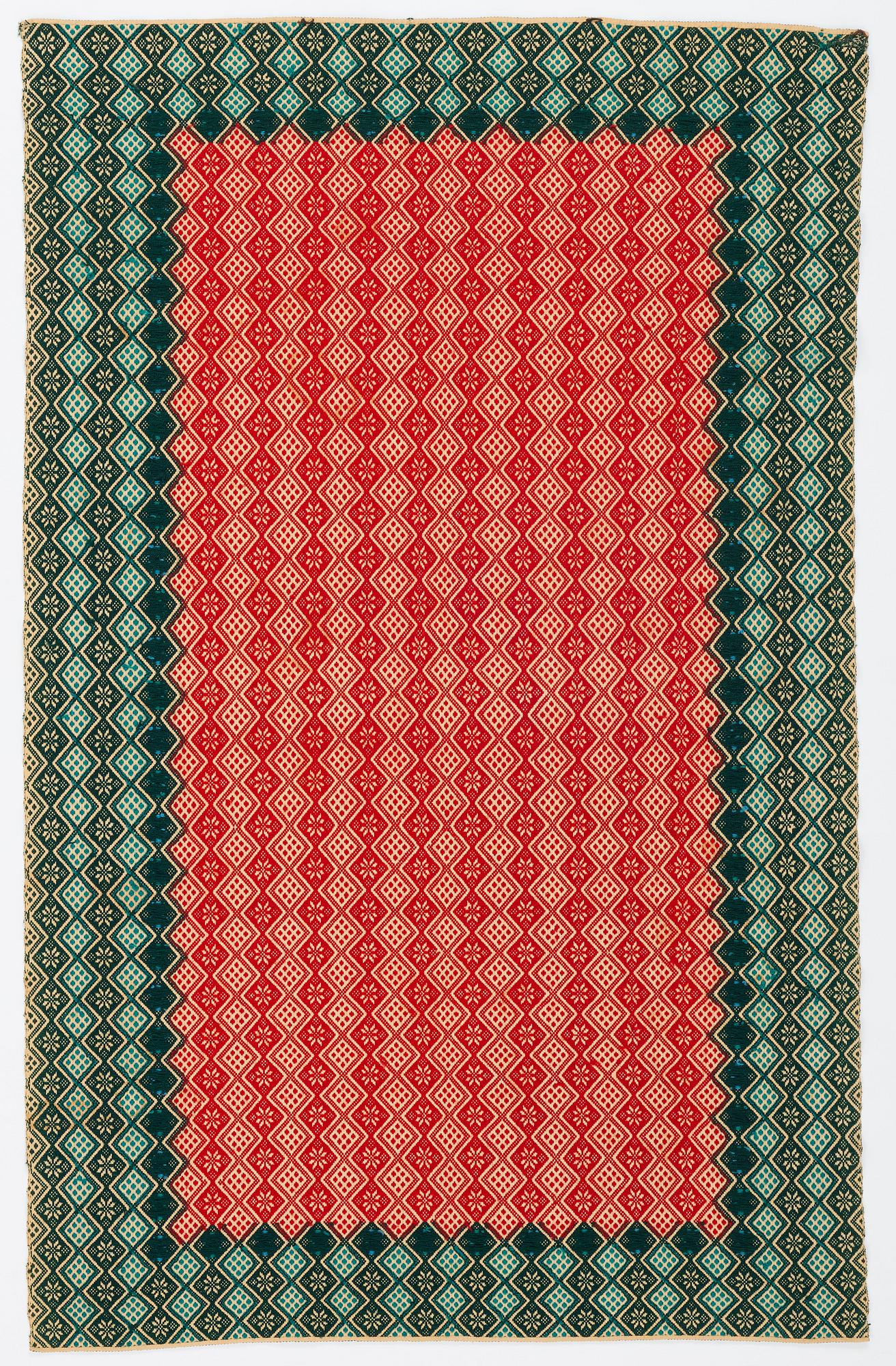 A textile cover, weft-patterned tabby type, South west Scania, c. 160 x 102 cm. Circa 1900,
