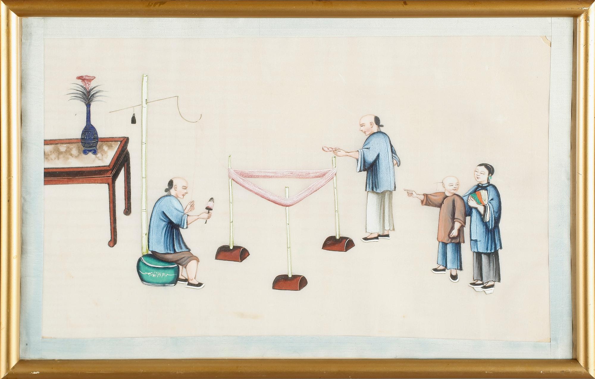 OKÄND KONSTNÄR, 12 st, gouacher på rispapper, Kina, 1900-talets första hälft.