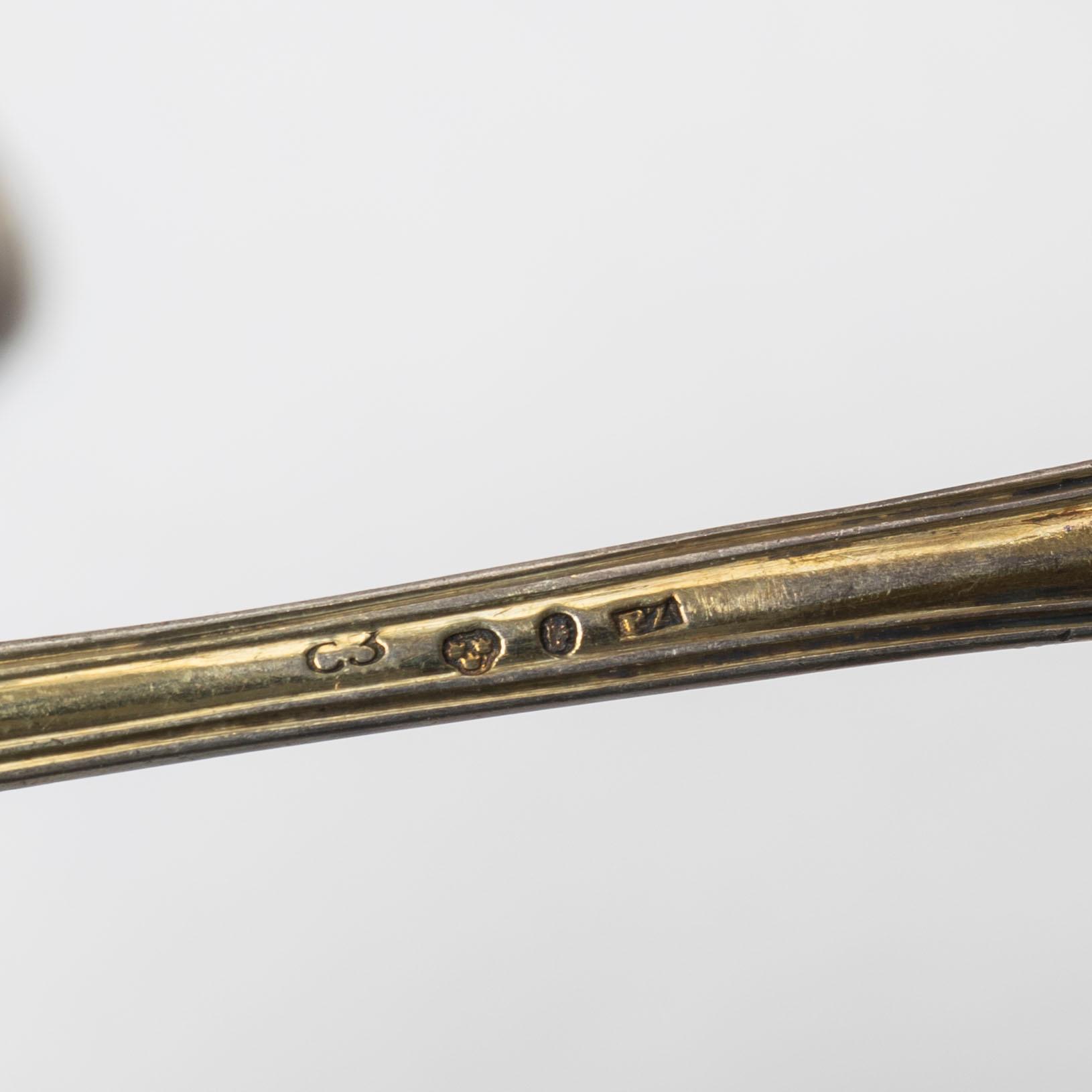 Bestick, 9 st, silver, bl a  Bengt Biörn, Västerås 1753.