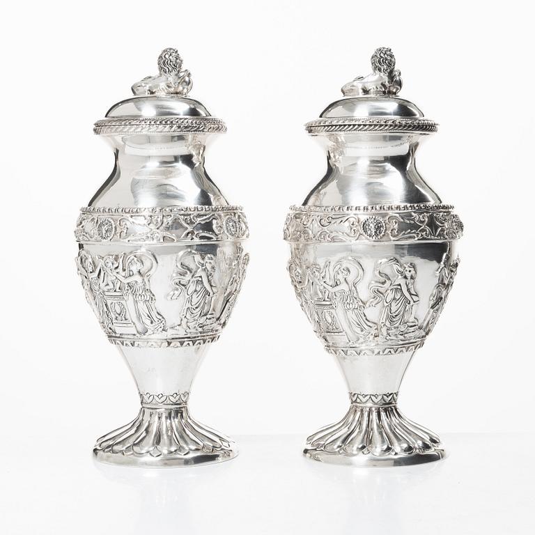 Lale Silverware & Co Ltd, a pair sterling silver lidded urns, Istanbul, Turkey 20th century.