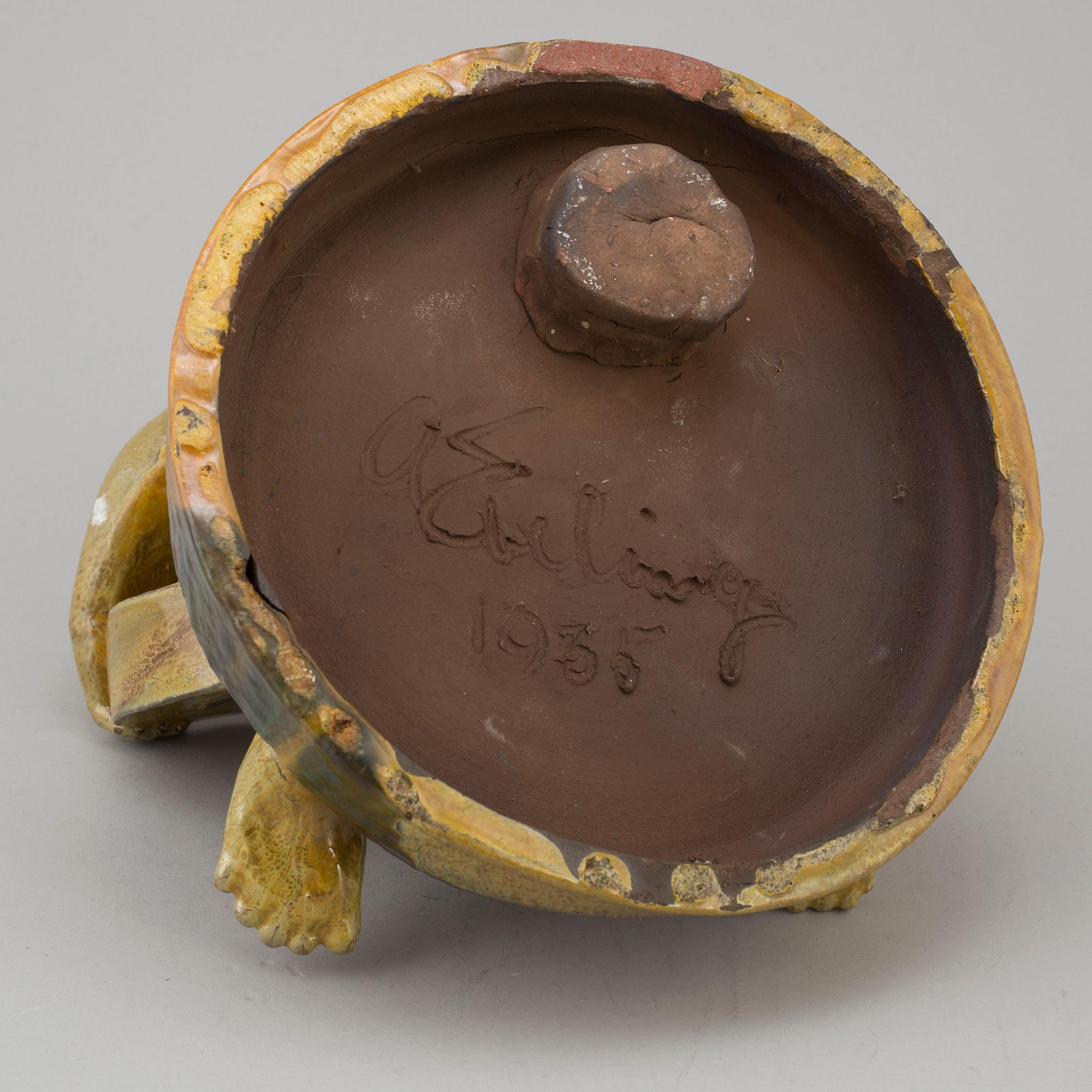 ALLAN EBELING, a sculpture, earthenware, signed A Ebeling and dated 1935.