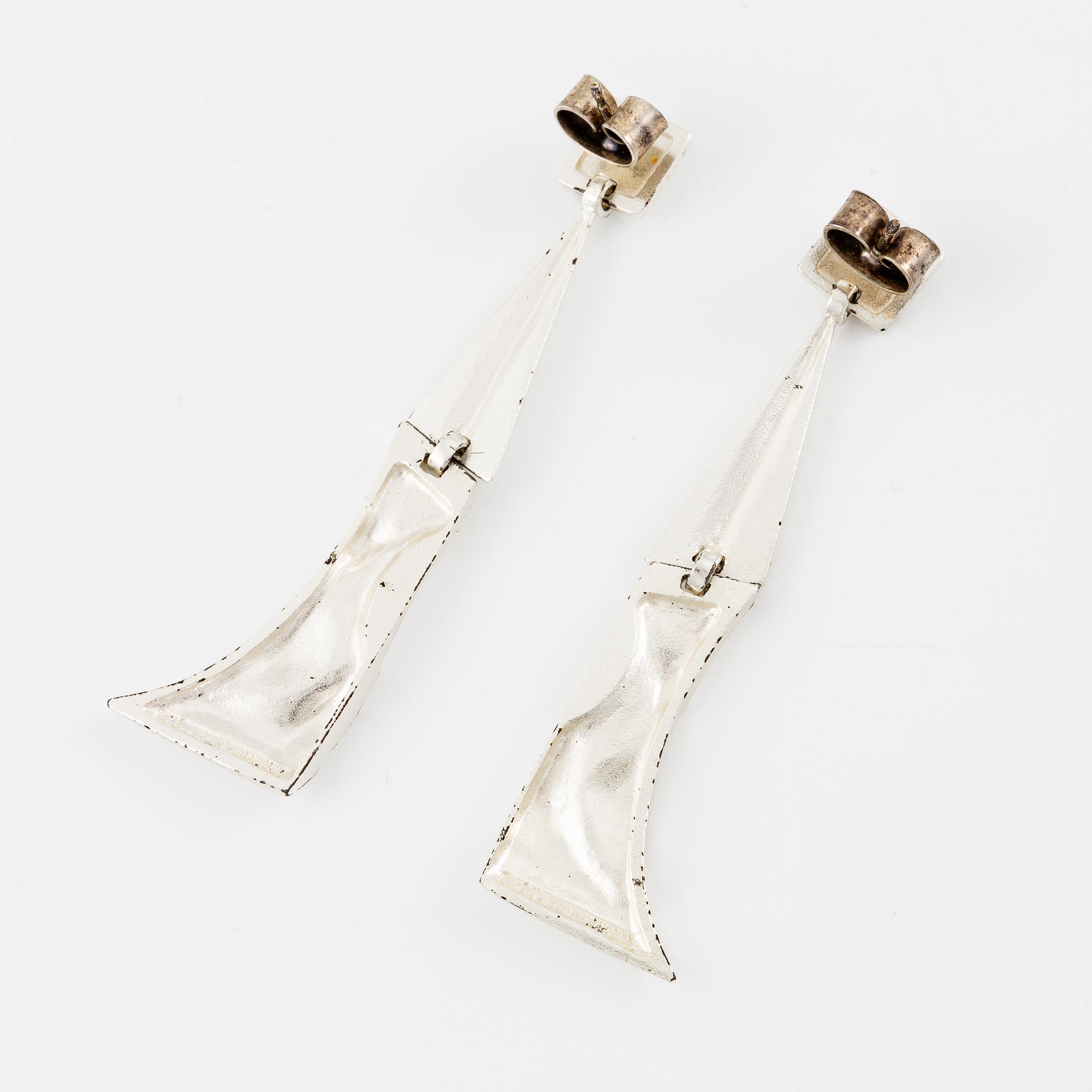 Björn Weckström, a pair of earrings "Silver Facets" for Lapponia, Finland 1987.