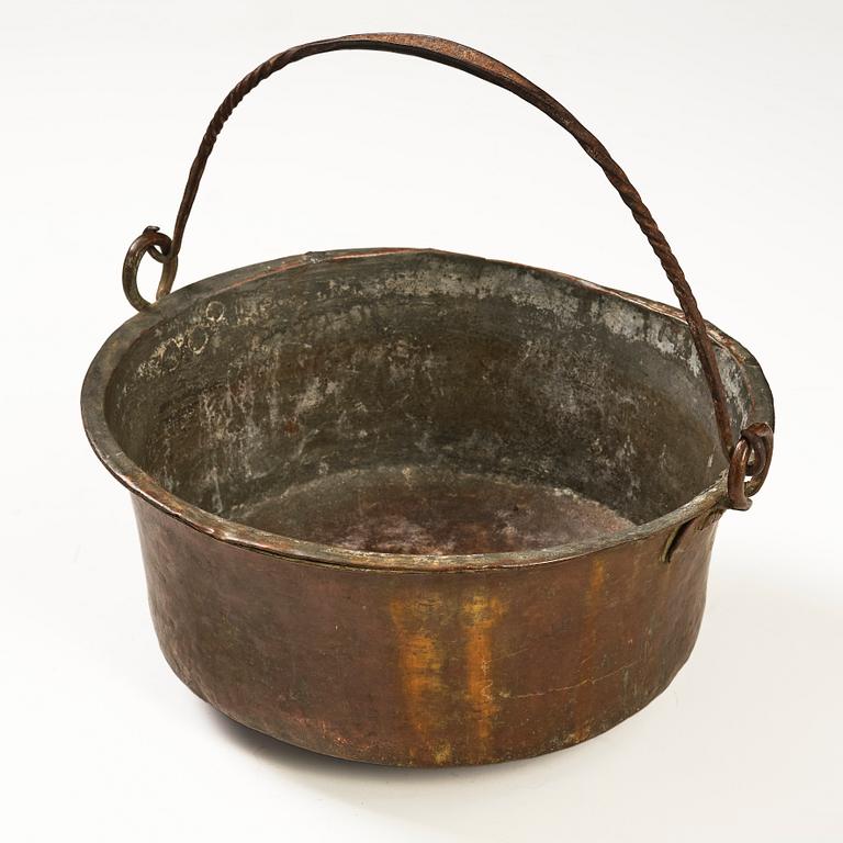 A Swedish copper cauldron, 18th century.