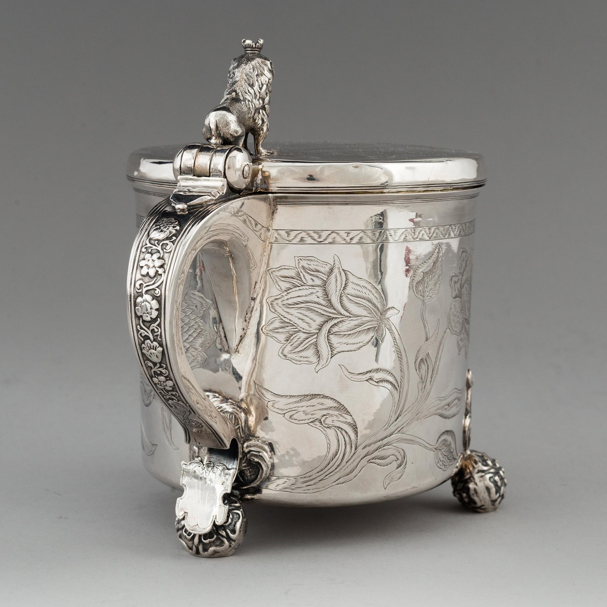Hans Jorgensen Bull (verksam i Trondhjem 1660-1684), dryckeskanna, silver. Barock.