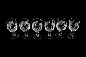 VINGLAS, 6 st, glas, tidigt 1900-tal.