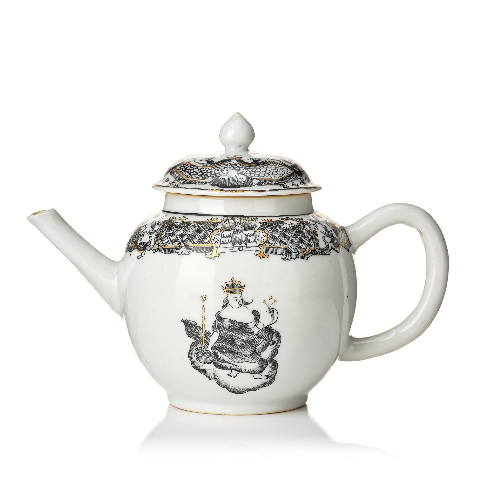 A grisaille tea pot with cover, Qing dynasty, Qianlong (1736-95).