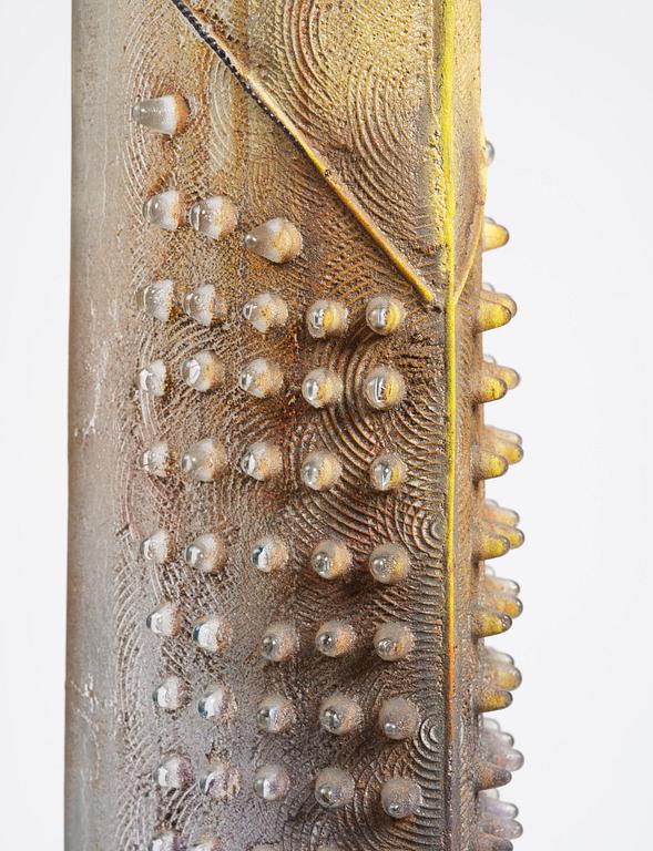 Bertil Vallien, a sand cast glass sculpture of a standing half-boat, Kosta Boda, Sweden.