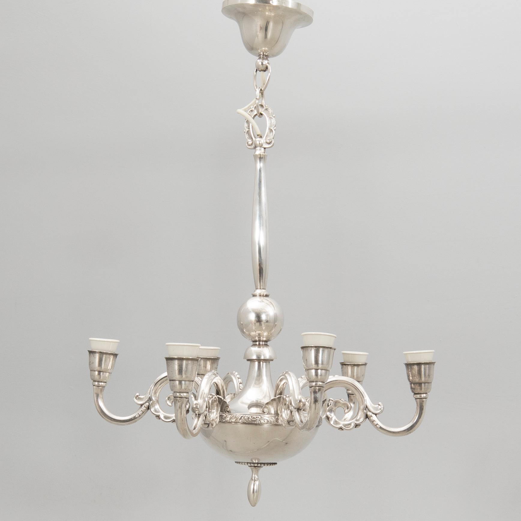 CG Hallberg ceiling lamp, silver plate, 1920s, Swedish Grace.